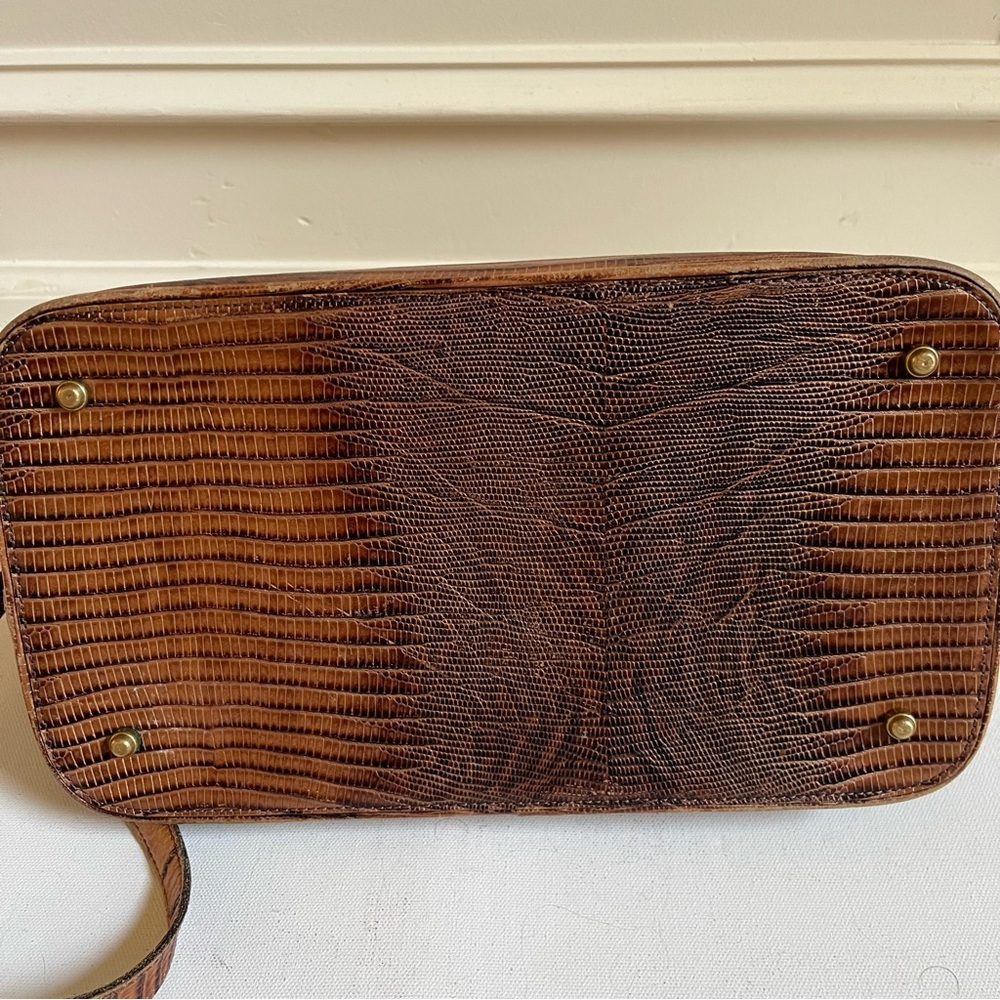 BRAHMIN Vintage Rare 25th Anniversary Croc Embossed Tote Crossbody Bag Pecan - Picture 7 of 12